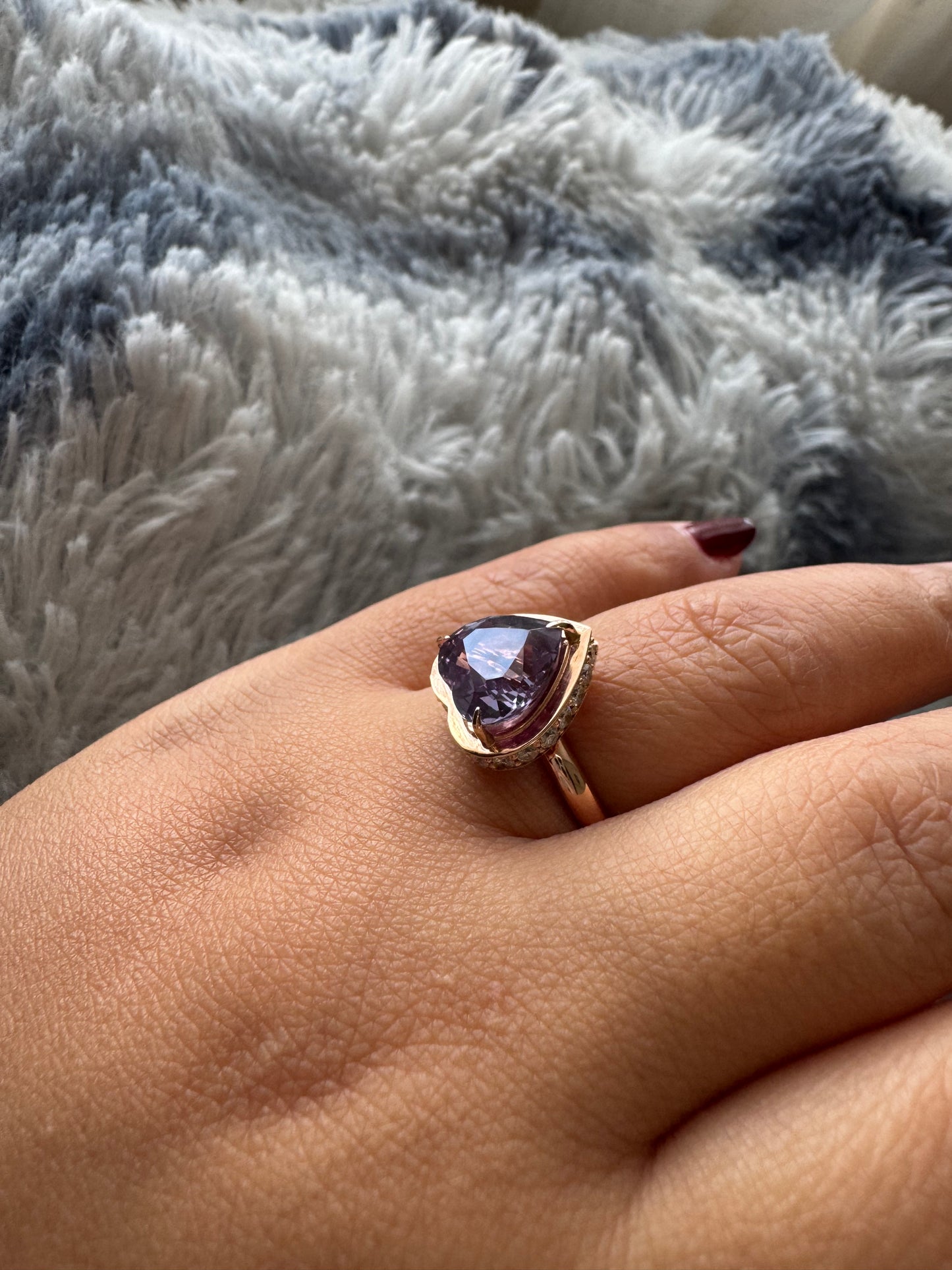 Custom 18K rose gold alexandrite ring with diamond accents, designed in Singapore for corporate gifting and luxury branding with exclusive packaging.