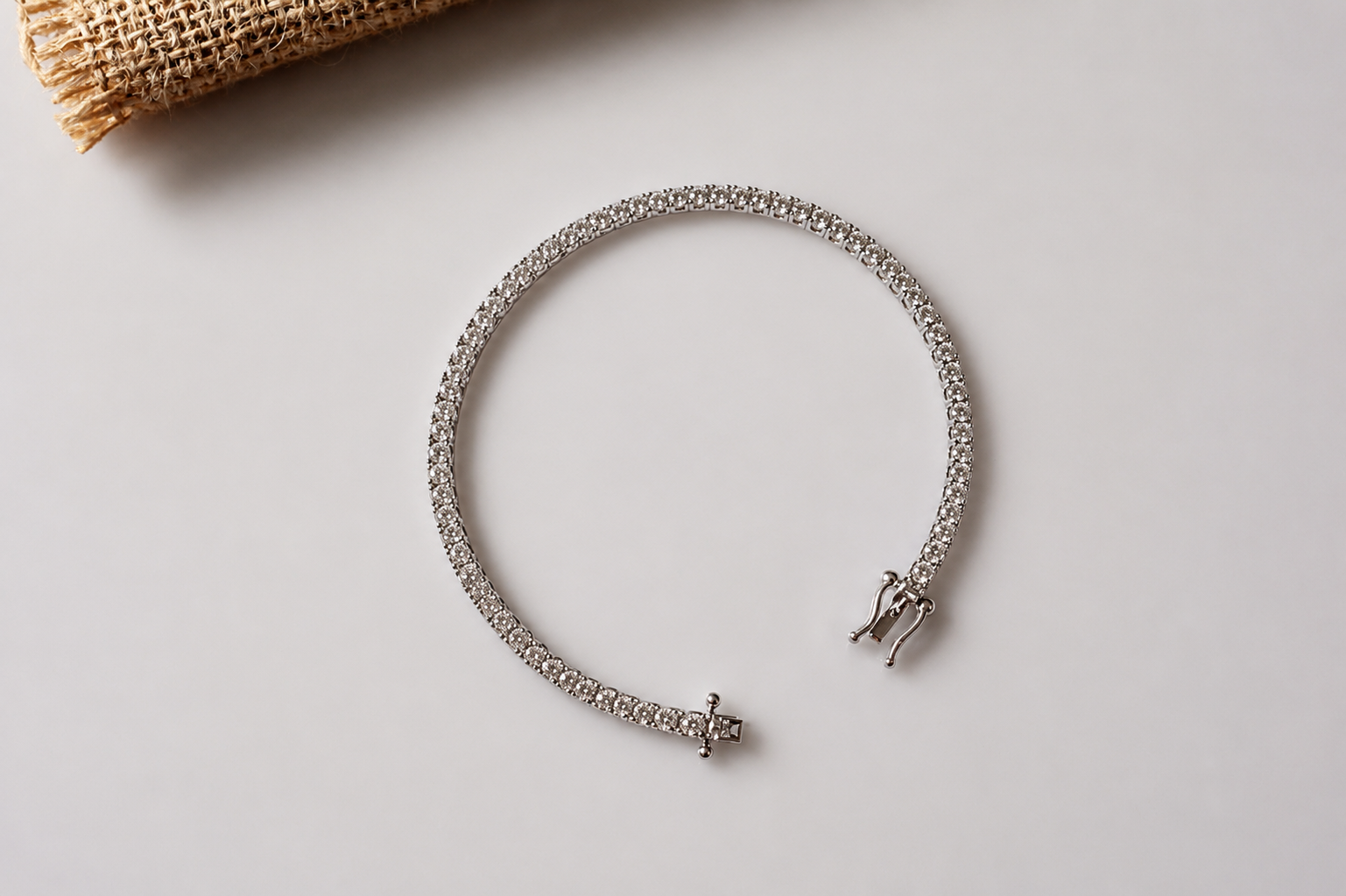 Elegant 3.3 carat lab-grown diamond tennis bracelet crafted in 14K white gold, featuring a continuous row of brilliant 0.05 carat diamonds.