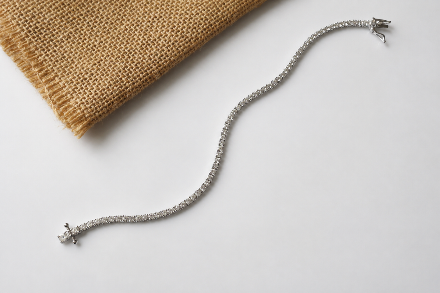 Elegant 3.3 carat lab-grown diamond tennis bracelet crafted in 14K white gold, featuring a continuous row of brilliant 0.05 carat diamonds.