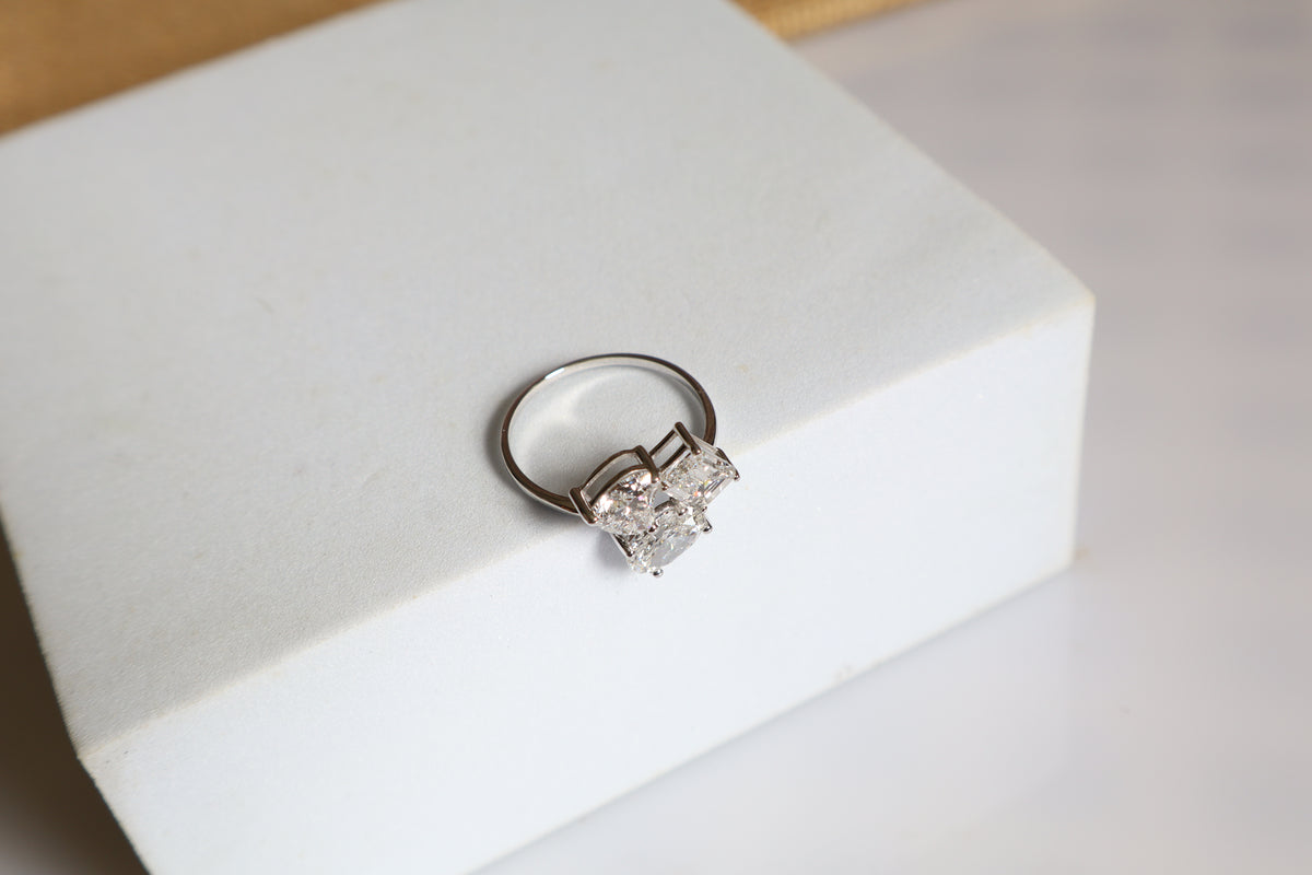 14K white gold ring featuring a unique cluster setting of brilliant lab-grown diamonds in a modern statement design.