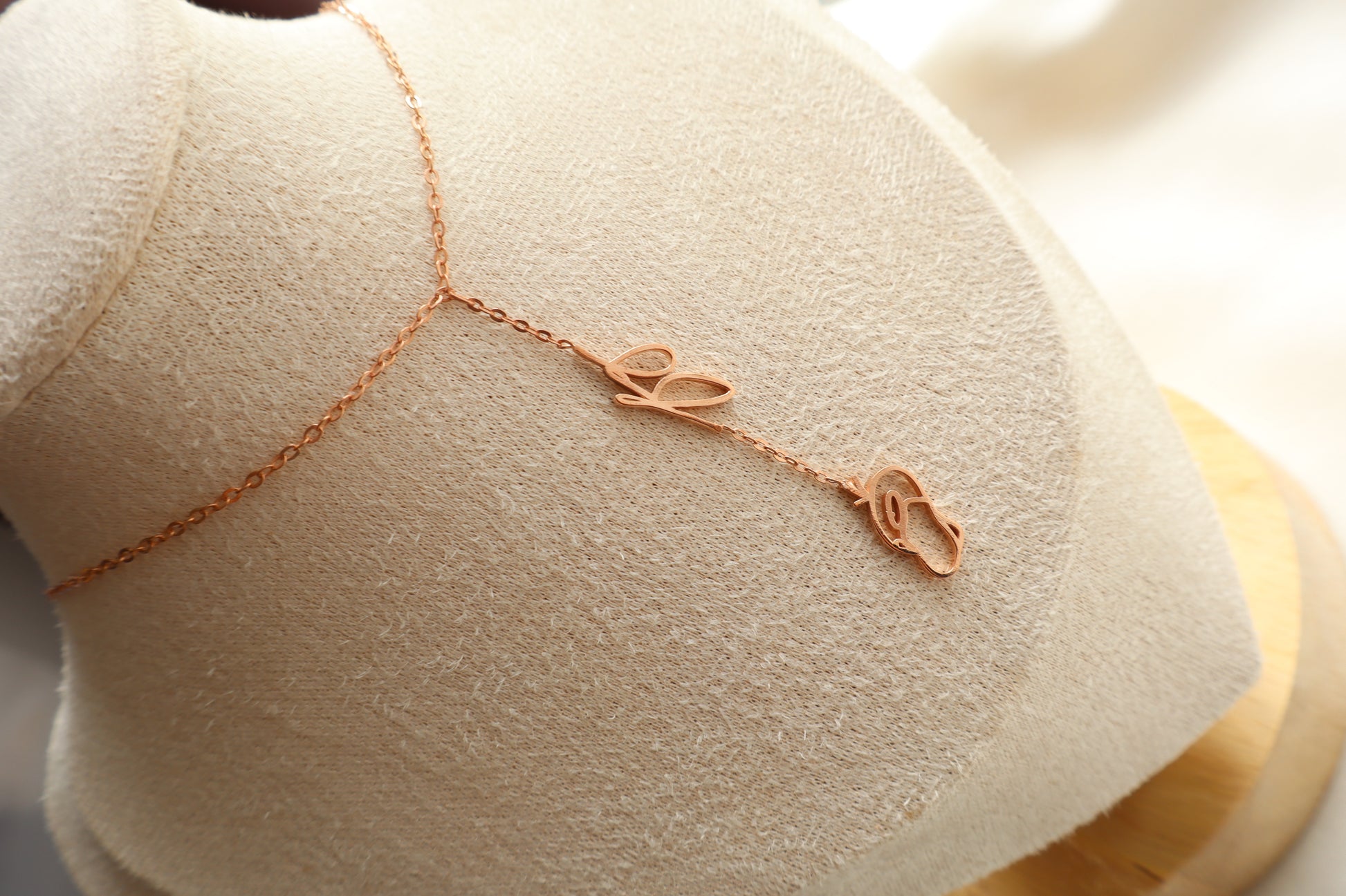 Rose gold plated silver customized necklace featuring delicate 12mm pendants on a 20-inch chain, minimal and lightweight design made for everyday wear — Custom corporate necklace in gold plating, bulk orders for Singapore corporate awards.