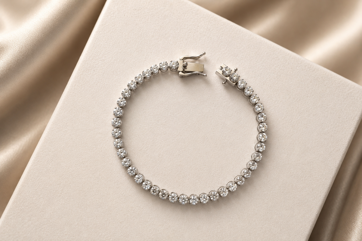 Custom 14K white gold diamond tennis bracelet with lab-grown diamonds, crafted in Singapore for corporate jewelry gifting and business milestone recognition.