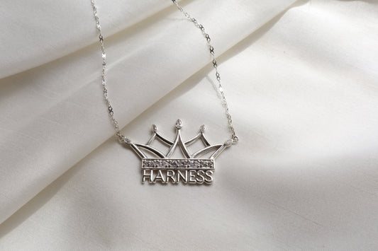 Corporate jewelry supplier Singapore — custom crown necklace in silver with signity stones, personalized statement pendant
