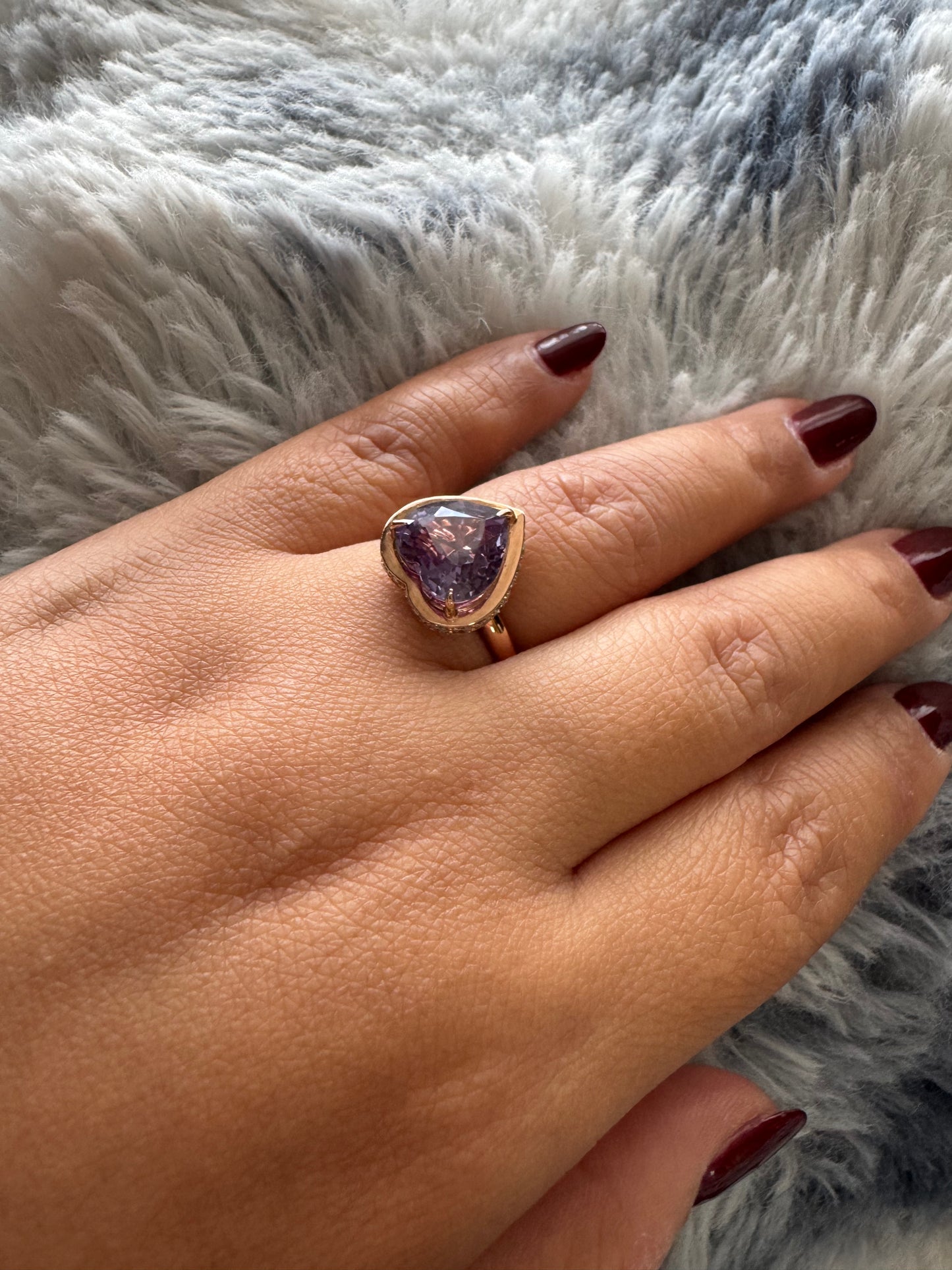 Custom 18K rose gold alexandrite ring with diamond accents, designed in Singapore for corporate gifting and luxury branding with exclusive packaging.