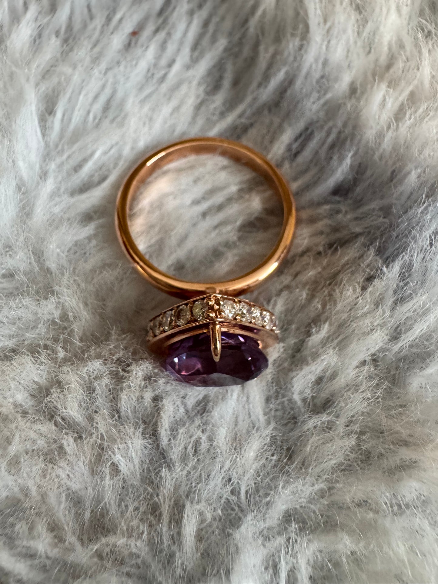 Custom 18K rose gold alexandrite ring with diamond accents, designed in Singapore for corporate gifting and luxury branding with exclusive packaging