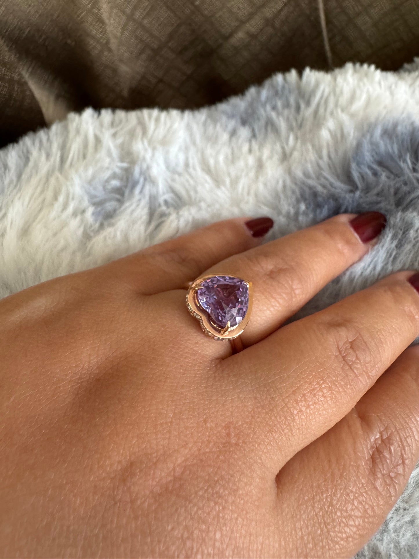 Custom 18K rose gold alexandrite ring with diamond accents, designed in Singapore for corporate gifting and luxury branding with exclusive packaging.