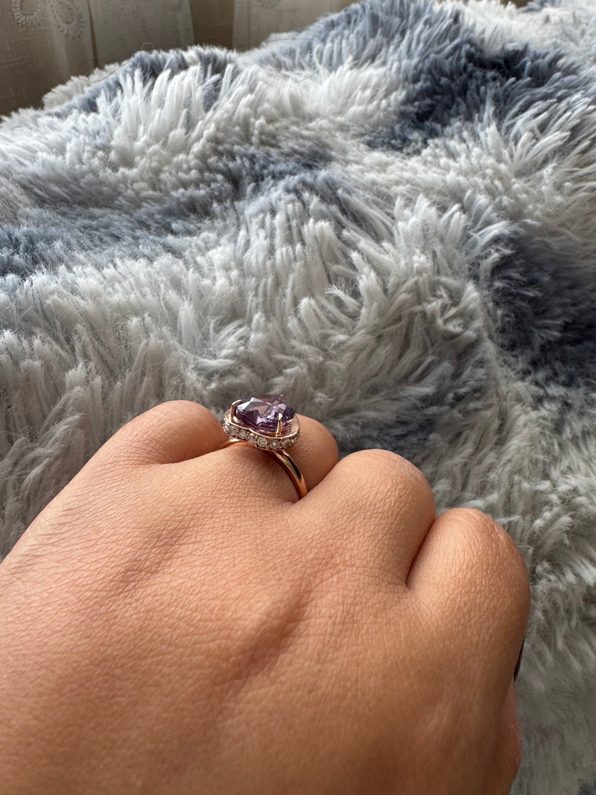 Custom 18K rose gold alexandrite ring with diamond accents, designed in Singapore for corporate gifting and luxury branding with exclusive packaging.