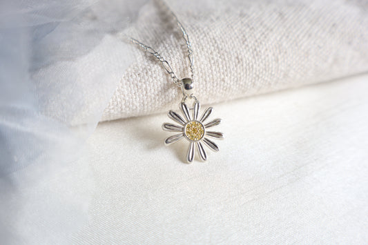 925 Silver K-Pop idol daisy pendant with Yellow Sapphires, showcased in Singapore custom gift packaging for corporate events