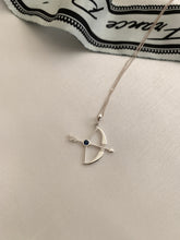 Load image into Gallery viewer, Bow Arrow Necklace, White gold, Charm Jewelry, Archery, Archer Inspired, Sagittarius, Zodiac Sign Jewelry, Sag, December Sign
