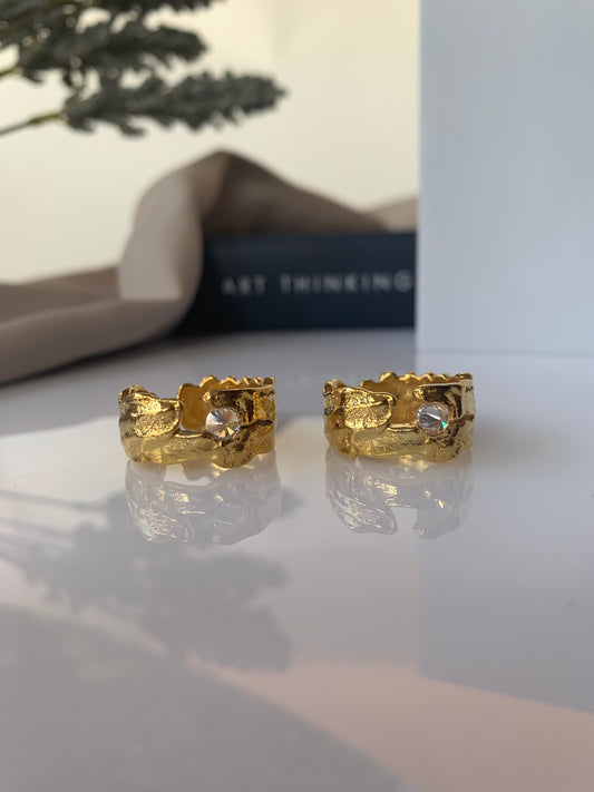 Yellow gold rings with Wide Decorative Band with Diamonds.