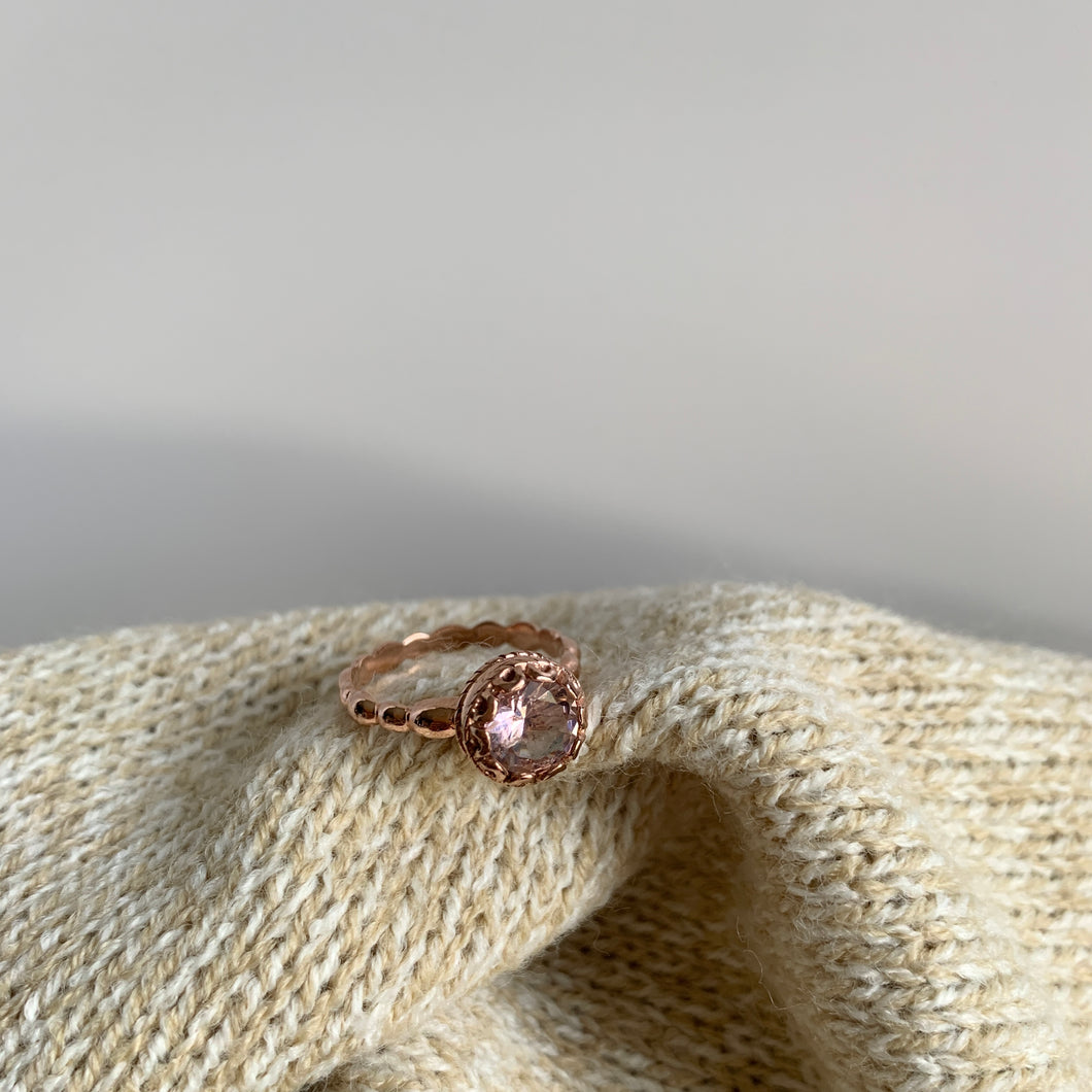 Morganite Ring, Created Morganite, Pink Solitaire Ring, Bubble Ring, Pink Vintage Ring, Stackable Ring, Pink Diamond Ring,