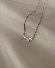 Load image into Gallery viewer, An ambigram rose gold pendant with rose gold chain too.
